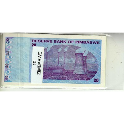 Lot de 10 billets de Banque neufs du Zimbabwe tous différents