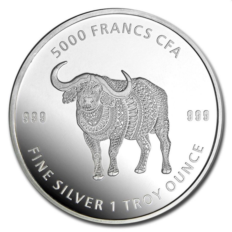 TCHAD 5000 Francs Argent 1 Once Buffle Mandala 2020