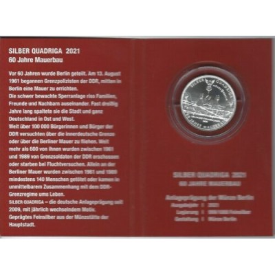BERLIN Médaille Argent 999/1000 1/2 Once Quadriga 2021