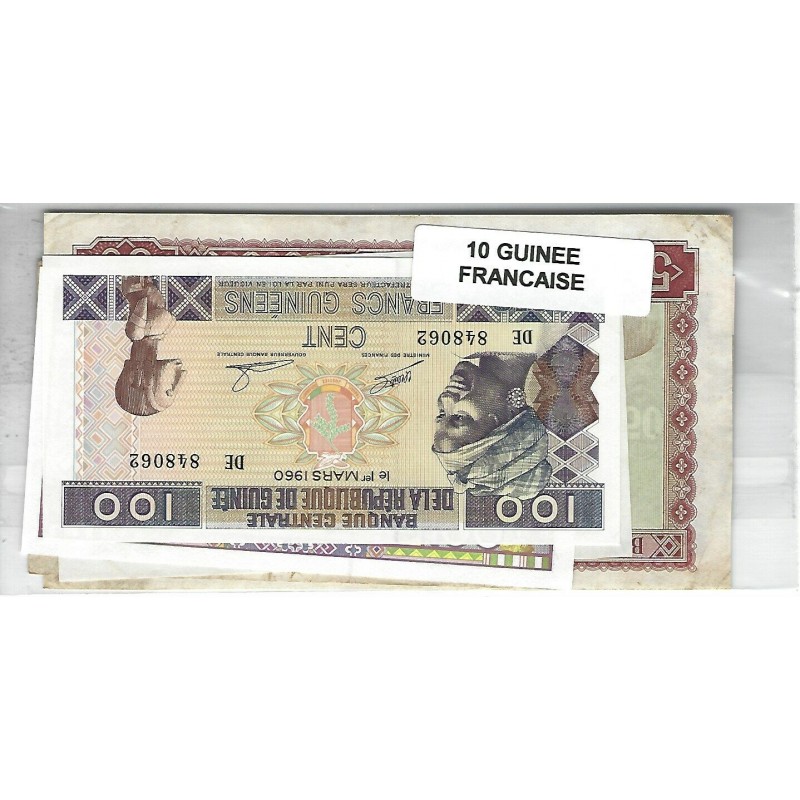 Lot de 10 billets de Banque neufs de Guinée Française tous différents