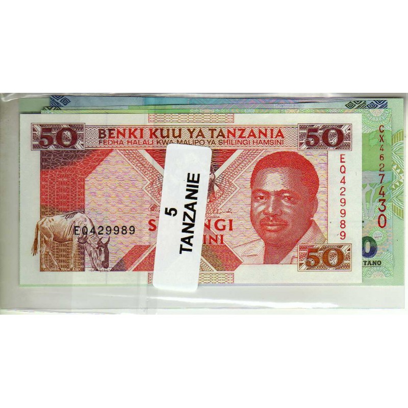 Lot de 5 billets de Banque neufs de Tanzanie tous différents