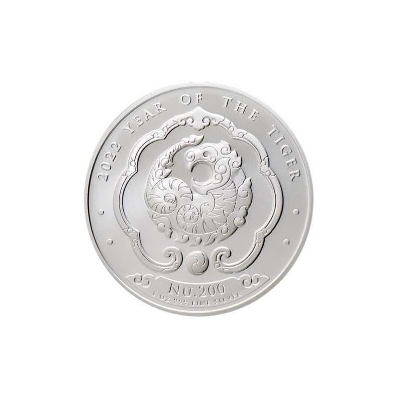 BHOUTAN 200 Nu Argent 1 Once Année du Tigre 2022