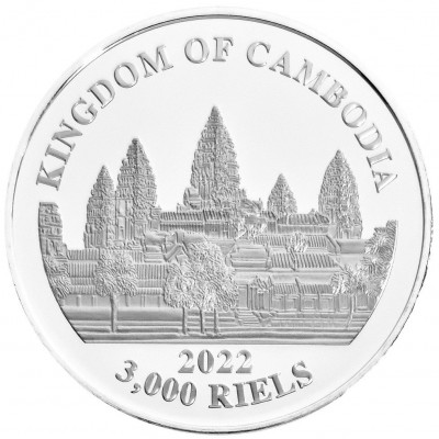 CAMBODGE 3 000 Riels Argent 1 Once Tigres disparus 2022