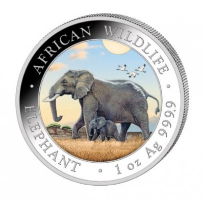 SOMALIE 100 Shillings Argent 1 Once Eléphant Colorisé 2022 ⏰