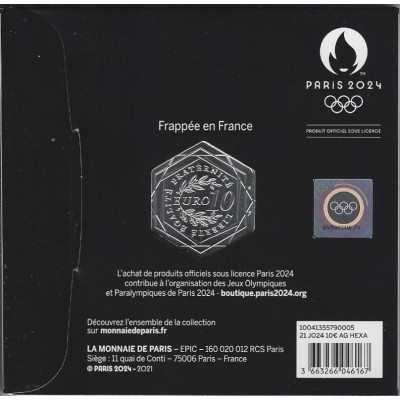 FRANCE 10 Euro Argent 999/1000 2021 HEXAGONALE PARIS JO 2024