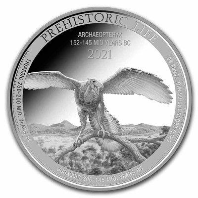 CONGO 20 Francs Argent 1 Once Vie Préhistorique Archaeopteryx 2021 ⏰