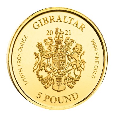 GIBRALTAR 5 Livres Or 1/10 Once Lady Justice 2021