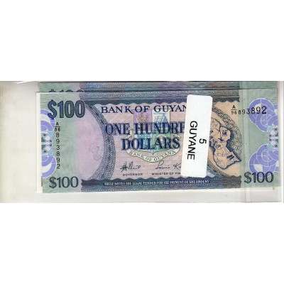 Lot de 5 billets de Banque neufs de Guyane tous différents