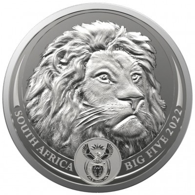 AFRIQUE DU SUD 5 Rand Argent 1 Once Big Five Lion 2022