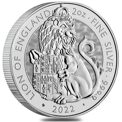 GRANDE BRETAGNE 5 Livres Argent 2 onces Tudor Beasts Lion d'Angleterre 2022