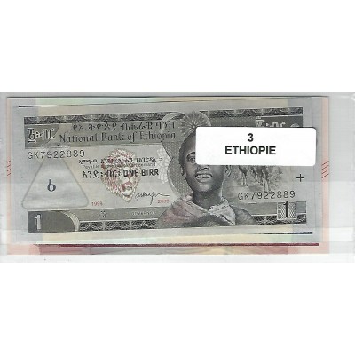 Lot de 3 billets de Banque neufs d'Ethiopie tous différents