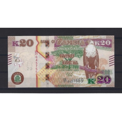 ZAMBIE Billet 20 Kwacha 2020