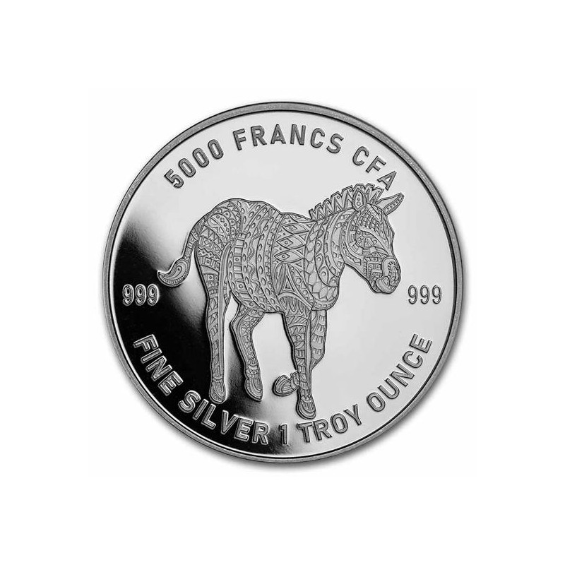 TCHAD 5000 Francs Argent 1 Once Zèbre Mandala 2022