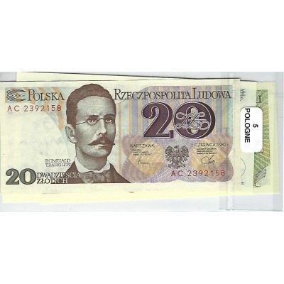 Lot de 5 billets de Banque neufs de Pologne tous différents