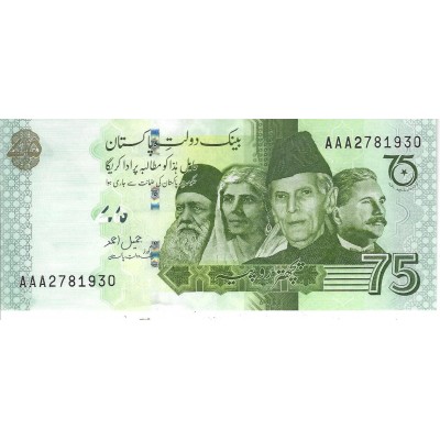 PAKISTAN Billet 75 Roupies 2022
