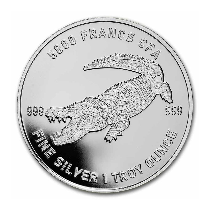 TCHAD 5000 Francs Argent 1 Once Crocodile Mandala 2022