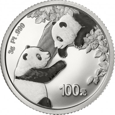 CHINE 100 Yuan Platine 3 grammes Panda 2023
