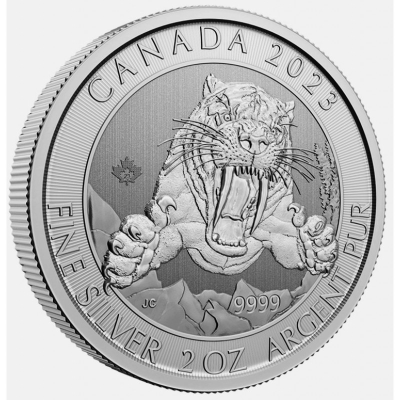 CANADA 10 Dollars Argent 2 Onces Tigre à Dents de Sabre 2023 ⏰