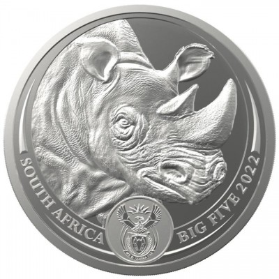 AFRIQUE DU SUD 5 Rand Argent 1 Once Big Five Rhinocéros 2022