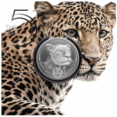 AFRIQUE DU SUD 5 Rand Argent 1 Once Big Five Léopard 2023 ⏰