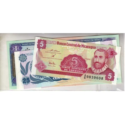 Lot de 5 billets de Banque neufs du Nicaragua tous différents