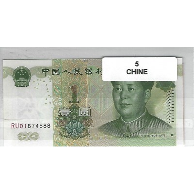 Lot de 5 billets de Banque neufs de Chine tous différents