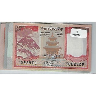 Lot de 5 billets de Banque neufs du Népal tous différents