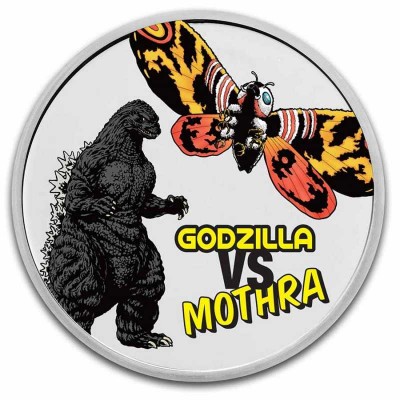 NIUE 5 Dollars Argent 2 Onces Godzilla VS Mothra Couleur 2023 ⏰