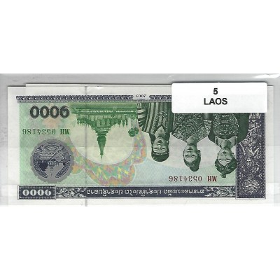 Lot de 5 billets de Banque neufs du Laos tous différents
