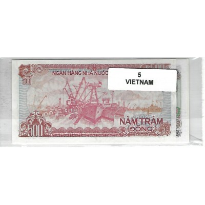 Lot de 5 billets de Banque neufs du Vietnam tous différents