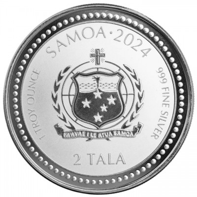 SAMOA 2 Dollars Argent 1 Once Année du Dragon de Bois 2024