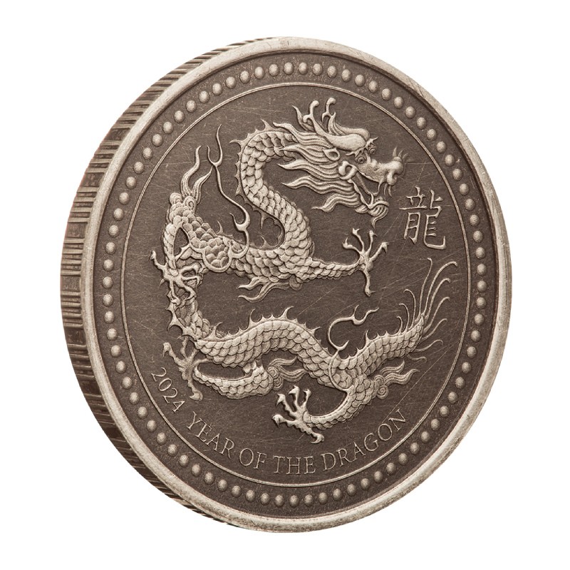 SAMOA 1 Dollar Argent 1/2 Once Antique Année du Dragon de Bois 2024