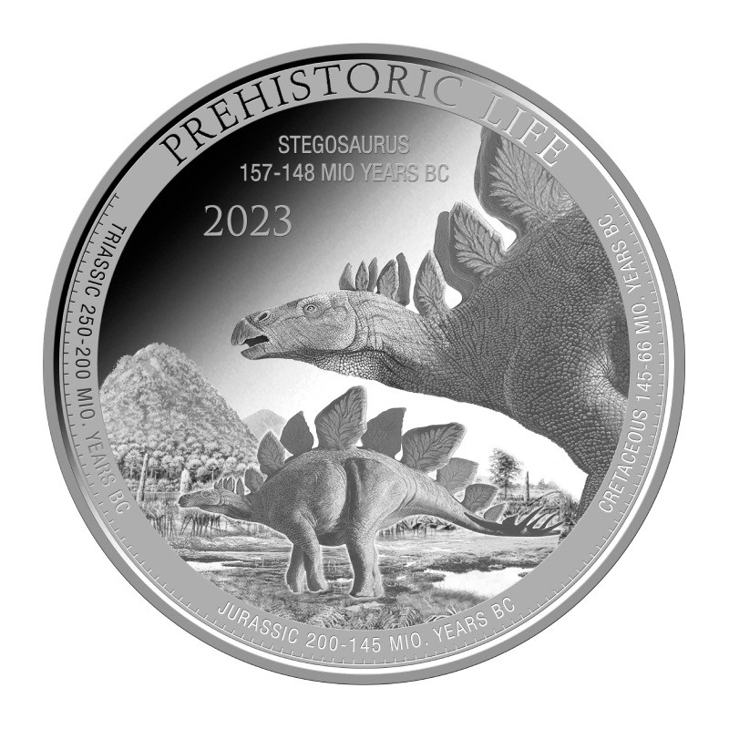 CONGO 20 Francs Argent 1 Once Vie Préhistorique Stegosaurus 2023 ⏰