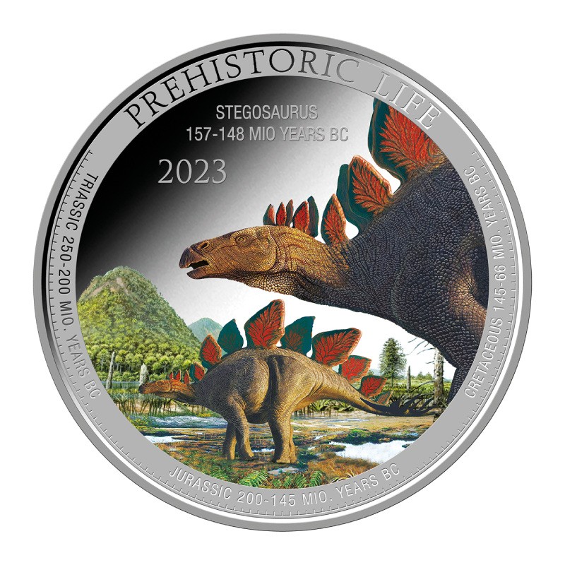 CONGO 20 Francs Argent 1 Once Couleur Vie Préhistorique Stegosaurus 2023 ⏰