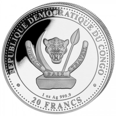 CONGO 20 Francs Argent 1 Once Couleur Vie Préhistorique Stegosaurus 2023