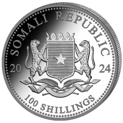 SOMALIE 100 Shillings Argent 1 Once Doré Eléphant 2024 ⏰