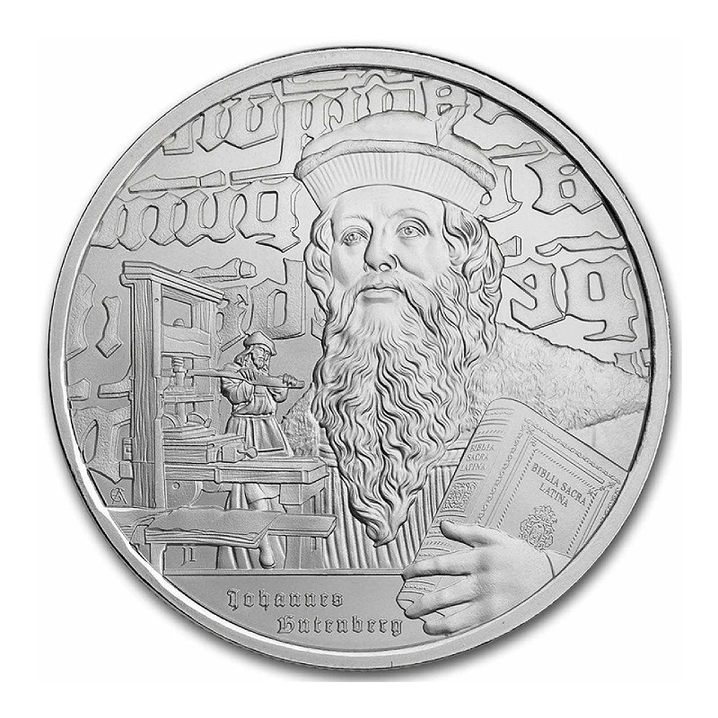 NIUE 2 Dollars Argent 1 Once Johannes Gutenberg 2024