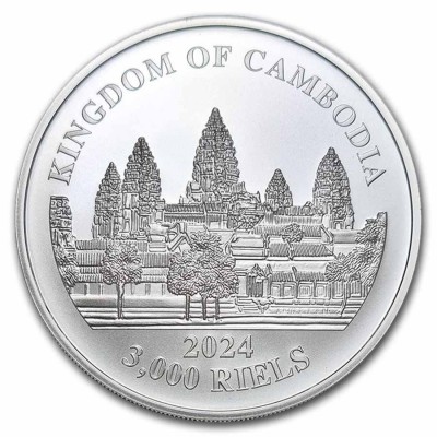 CAMBODGE 3 000 Riels Argent 1 Once Tigres Disparus 2024