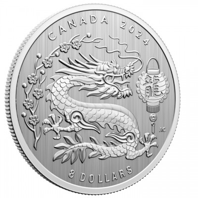 CANADA 8 Dollars Argent 1/4 Once Année du Dragon 2024 ⏰