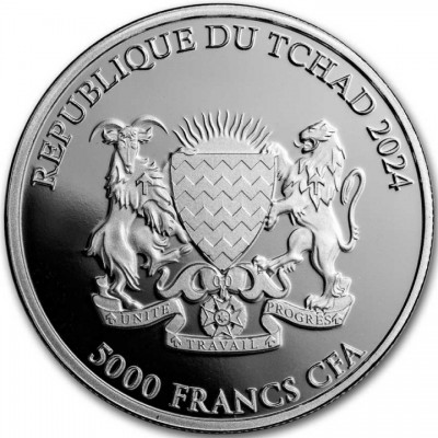 TCHAD 5000 Francs Argent 1 Once Panda Roux 2024