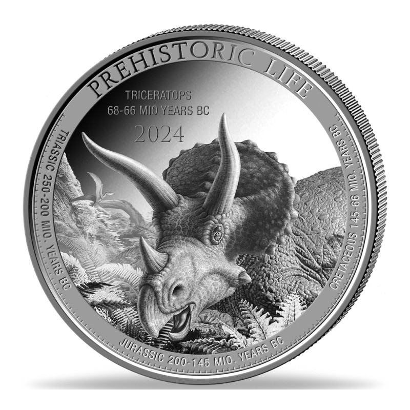 CONGO 20 Francs Argent 1 Once Vie Préhistorique Triceratops 2024