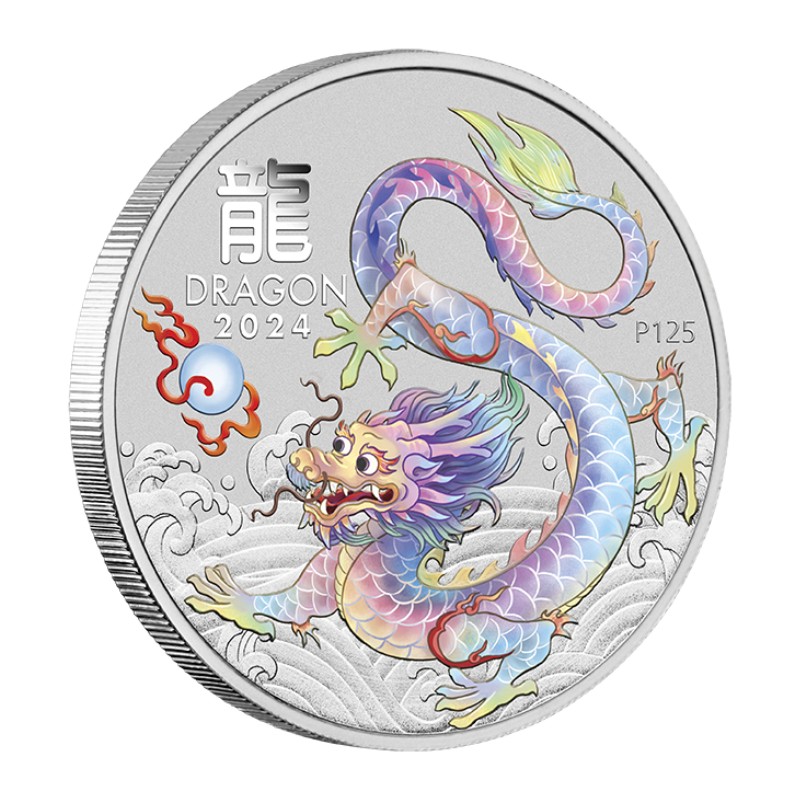 AUSTRALIE 1 Dollar Argent 1 Once Année du Dragon Dragon Blanc 2024