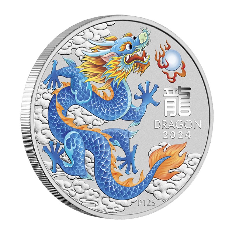 AUSTRALIE 1 Dollar Argent 1 Once Année du Dragon Dragon Bleu 2024 ⏰
