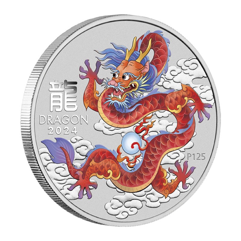 AUSTRALIE 1 Dollar Argent 1 Once Année du Dragon Dragon Rouge 2024 ⏰