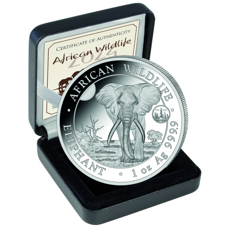 SOMALIE 100 Shillings Argent 1 Once Eléphant 2024 ANA Chicago