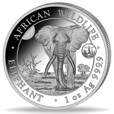 SOMALIE 100 Shillings Argent 1 Once Eléphant 2024 ANA Chicago