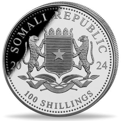 SOMALIE 100 Shillings Argent 1 Once Eléphant 2024 ANA Chicago ⏰