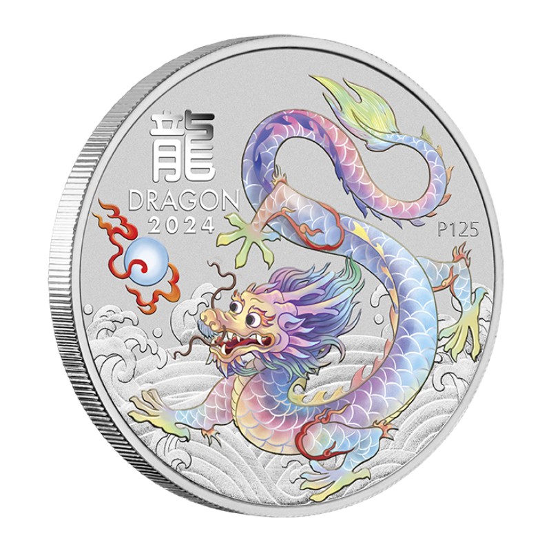 AUSTRALIE 50 Cents Argent 1/2 Once Année du Dragon Dragon Blanc 2024 ⏰