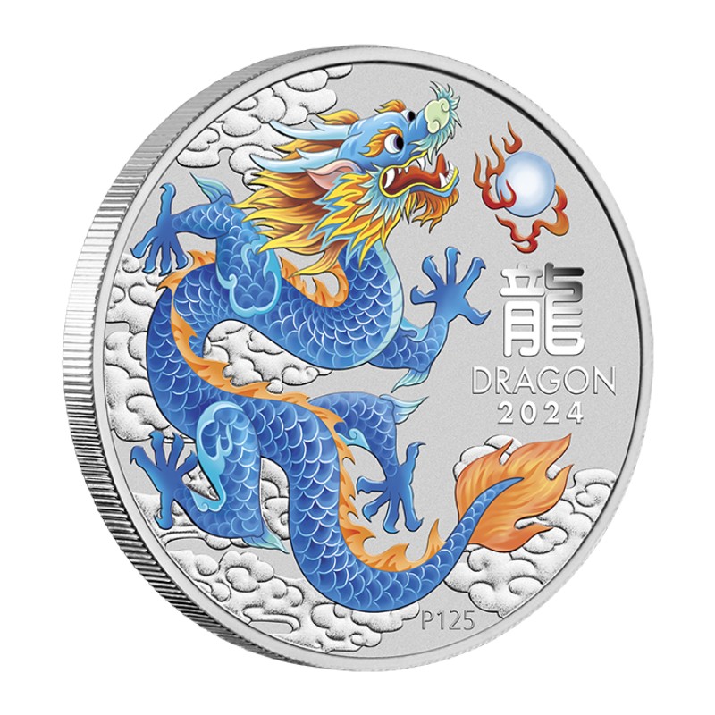 AUSTRALIE 50 Cents Argent 1/2 Once Année du Dragon Dragon Bleu 2024 ⏰