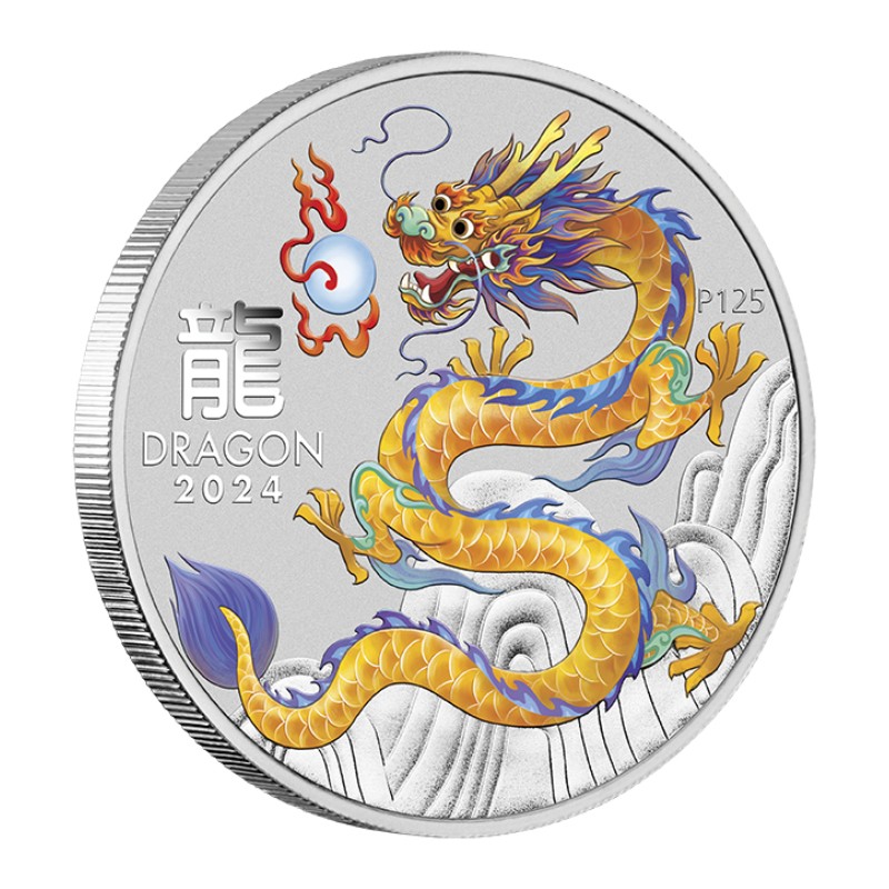 AUSTRALIE 50 Cents Argent 1/2 Once Année du Dragon Dragon Jaune 2024 ⏰